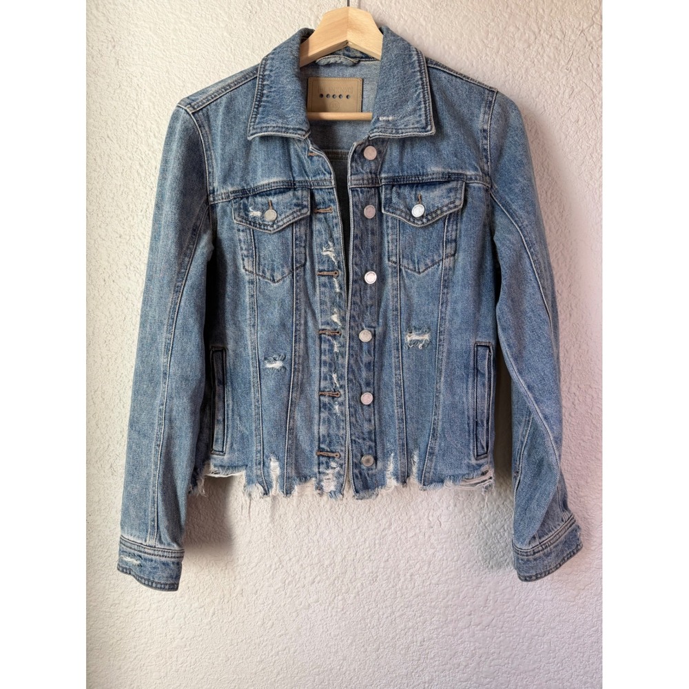 BLANKNYC Raw Distressed Hem Denim Jacket Cropped Trucker Jacket XS Festival